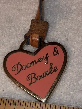 Vintage Dooney & Bourke pink enamel heart charm fob for purse handbag satchel
